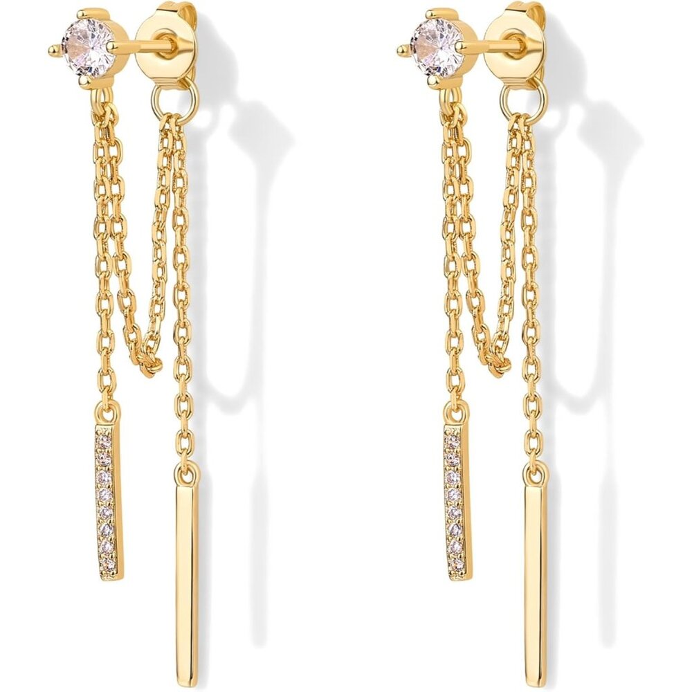 💫 Women Yellow Dangle Earrings 18K Plated Sterling Studs Cubic Zirconia Jewelry